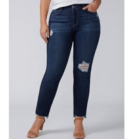 Lane Bryant Denim - Lane Bryant Straight Destroyed Raw Step Hem Jeans